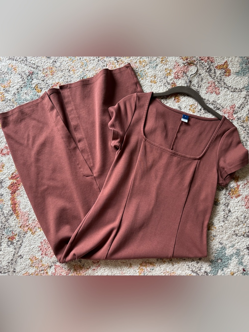 Old Navy Square Neck Short Sleeve Maxi Dress in Dusty Mauve